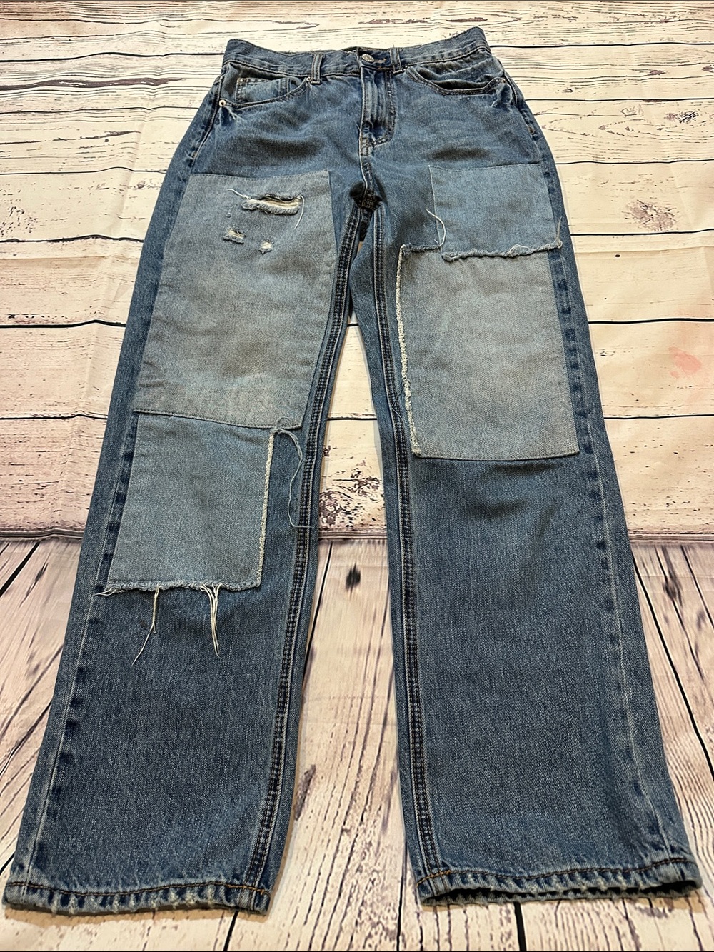Urban Outfitters BDG Two-Tone Blue Patchwork Straight Leg Jeans
